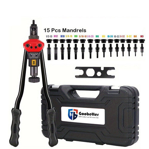 16" Rivet Nut Gun Kit Nut Sert Rivnut Tool With 15pcs Metric and UNC Mandrels