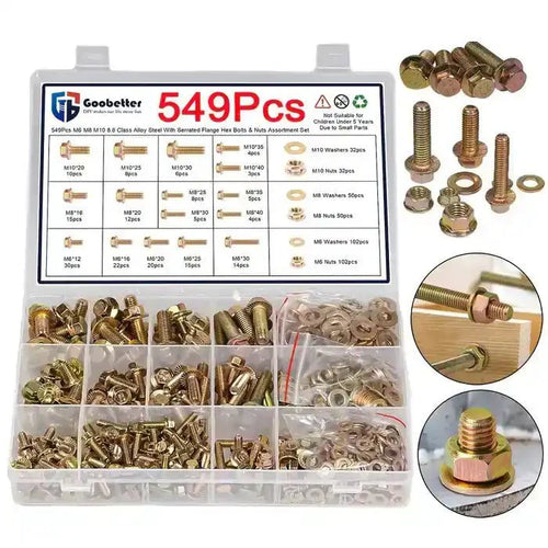 M6/M8/M10 Flange Bolt Kit (549PCS) | 8.8 Alloy Steel | Hex Bolts, Nuts & Washers
