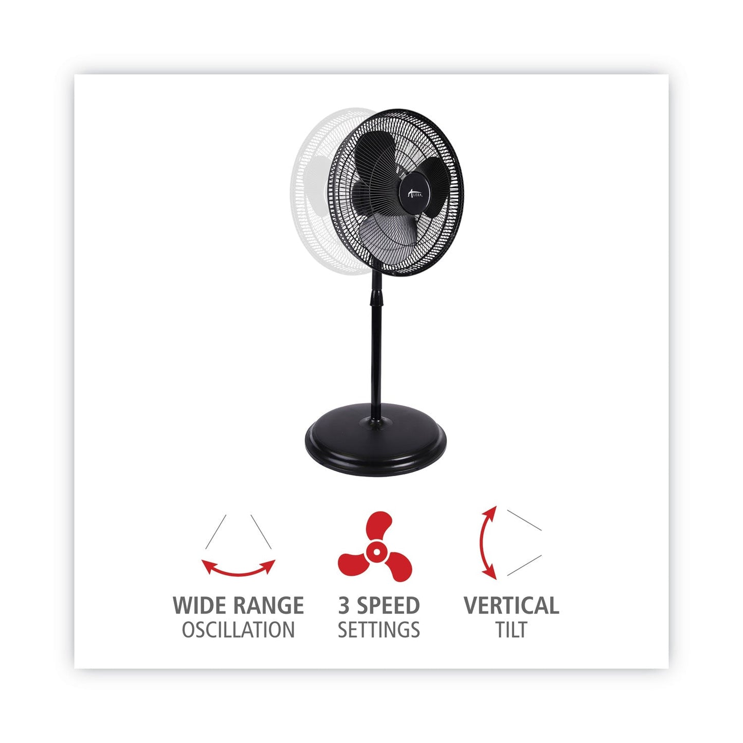Alera 16" 3-Speed Oscillating Pedestal Stand Fan, Metal, Plastic, Black
