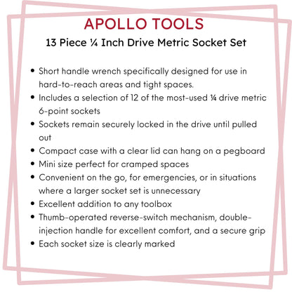 13 Piece ¼ Inch Drive Metric Socket Set - DT5023