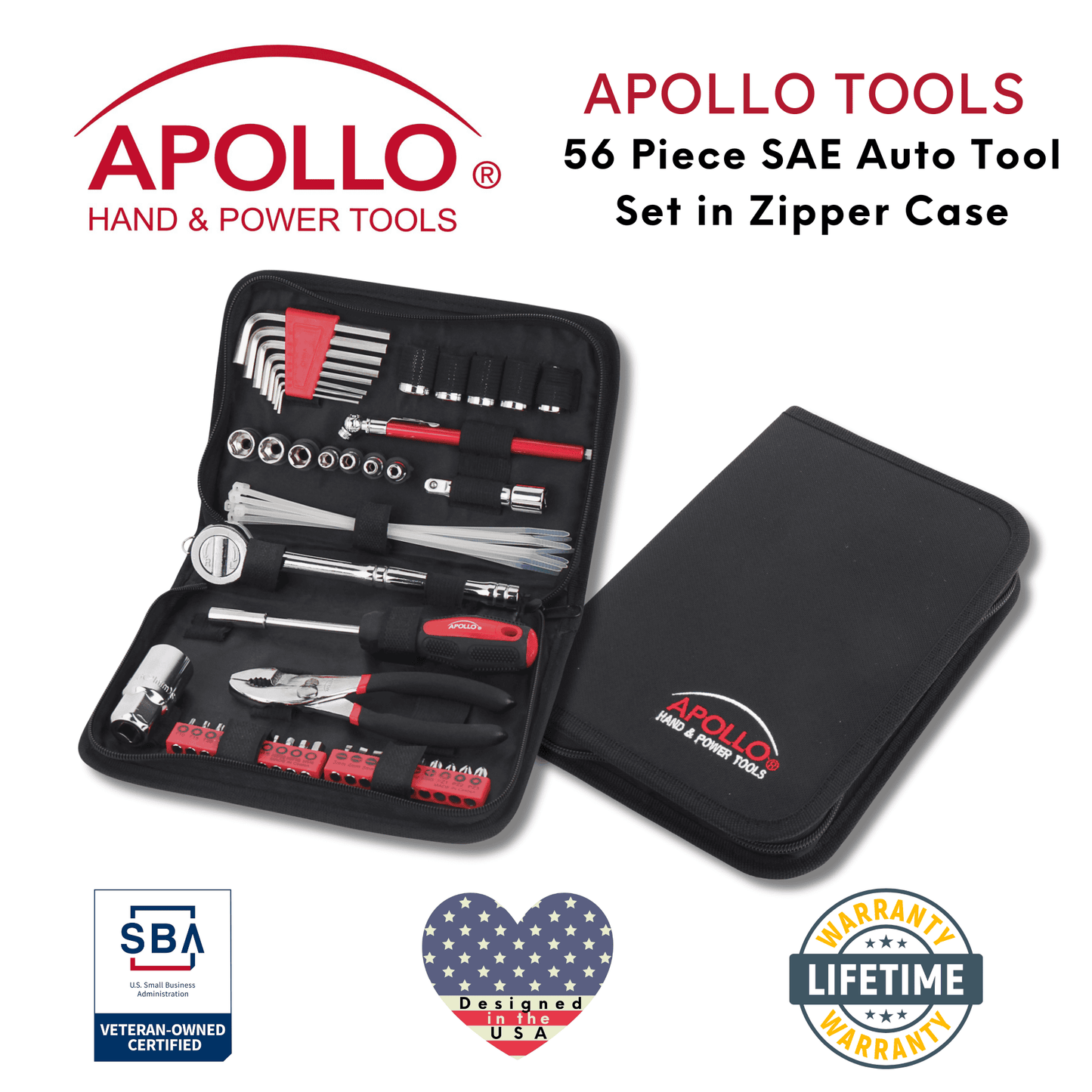 56 Piece SAE Auto Tool Set In Zipper Case - DT9774