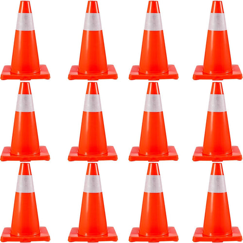 12Pack 18" Traffic Cones, Safety Road Parking Cones PVC Base, Orange Traffic Cone with Reflective Collars, Hazard Construction Cones for Home Traffic Parking